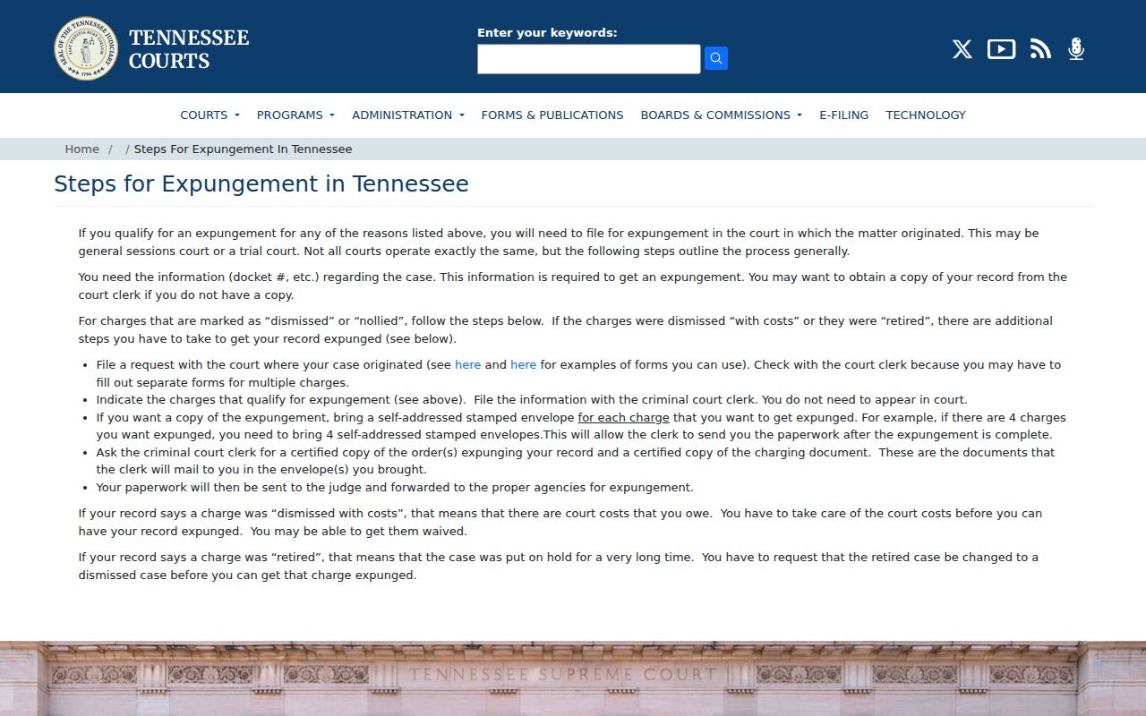 Tennessee court expungement information for Lake County arrest records